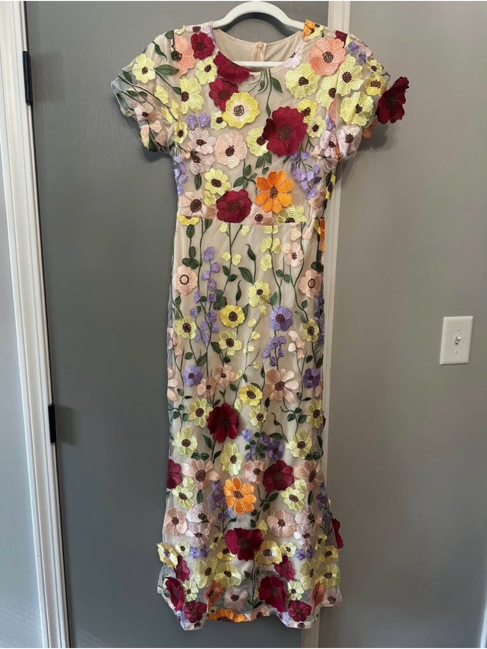 Women’s Size Small Floral Embroidered Mesh Midi Dress - Brand New